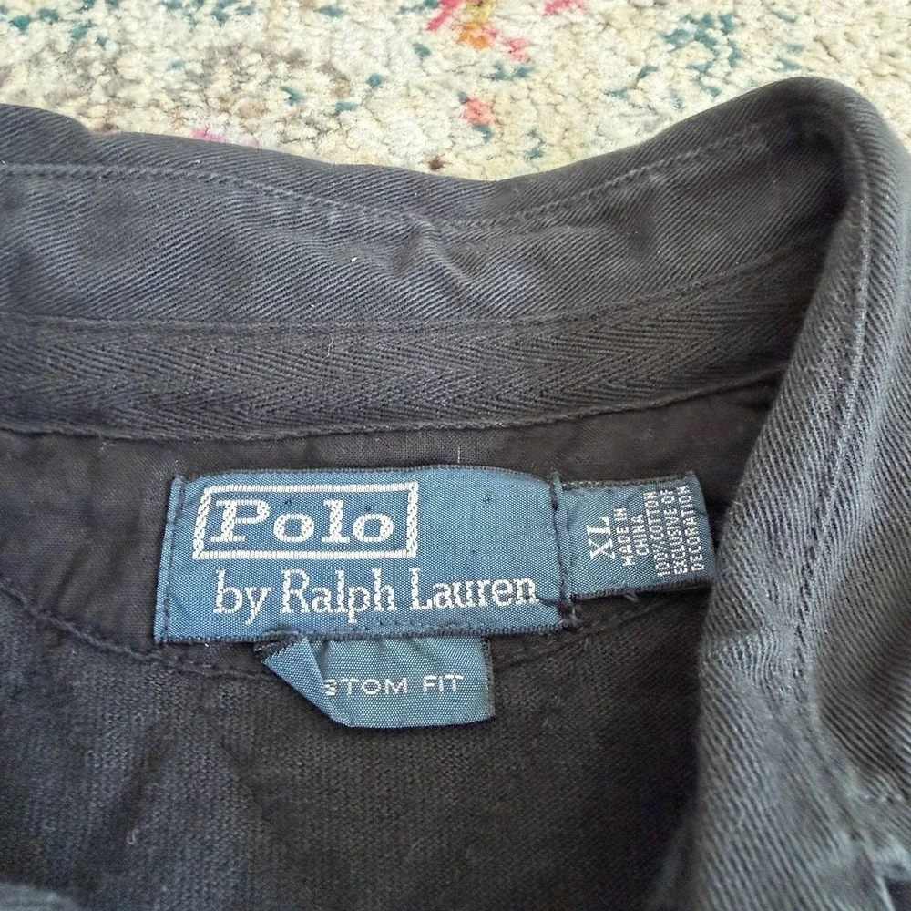 Vintage Polo Ralph Lauren RLPC Crest Quilted Lace-Up Rugby Shirt Black Men's XL